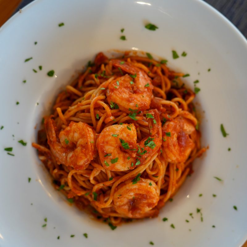 Shrimp marinara spaghetti served at Starlight Kitchen