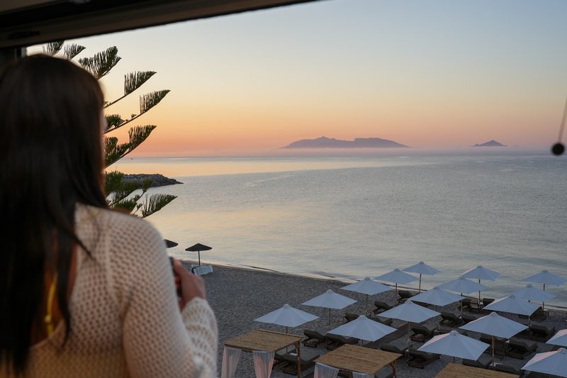 Morning coffee on a Starlight balcony overlooking Kardamena beach