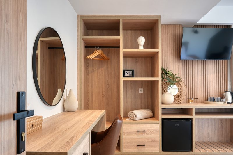 Desk and wardrobe area in the Sea View Room Superior