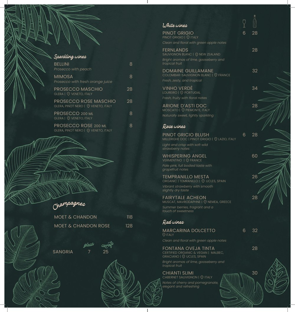 Printed Starlight wine list